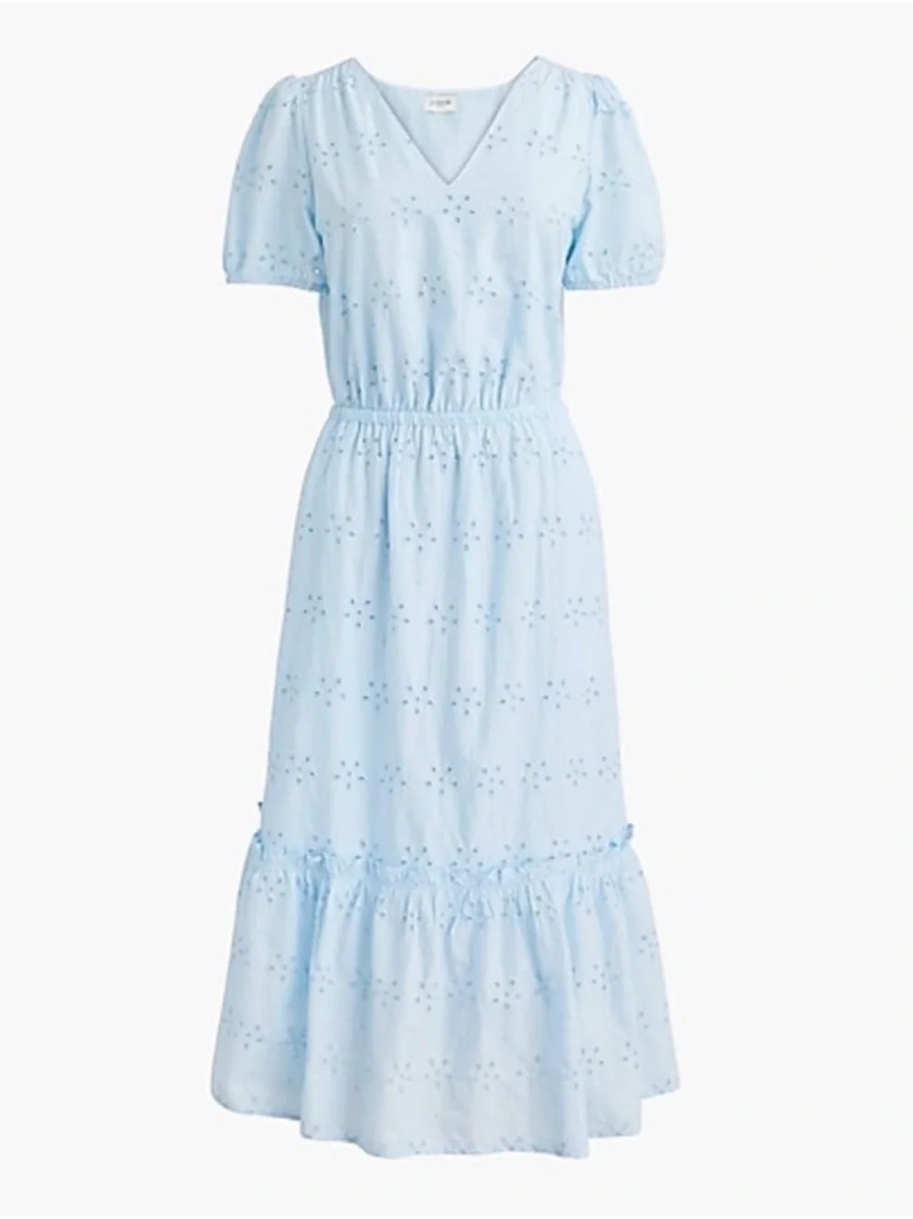 NWT J. Crew Factory Blue Eyelet Puff Sleeve Midi Dress - Size 4 - Picture 4 of 10